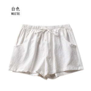 Cotton Linen Shorts Woman Basic Short Pants Mini Trousers High Waist Bottom for Teen Girls Summer Plus