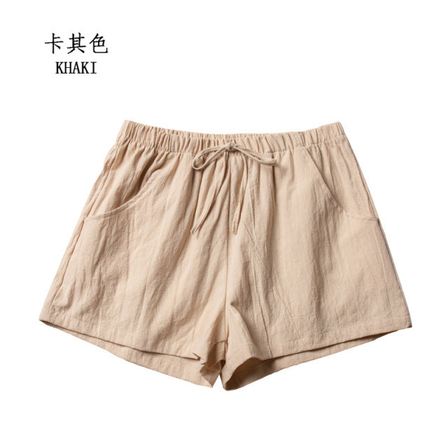 Cotton Linen Shorts Woman Basic Short Pants Mini Trousers High Waist Bottom for Teen Girls Summer Plus