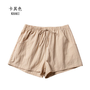 Cotton Linen Shorts Woman Basic Short Pants Mini Trousers High Waist Bottom for Teen Girls Summer Plus