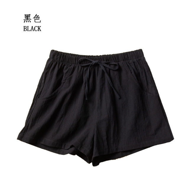 Cotton Linen Shorts Woman Basic Short Pants Mini Trousers High Waist Bottom for Teen Girls Summer Plus