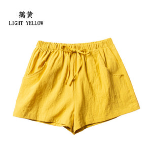 Cotton Linen Shorts Woman Basic Short Pants Mini Trousers High Waist Bottom for Teen Girls Summer Plus