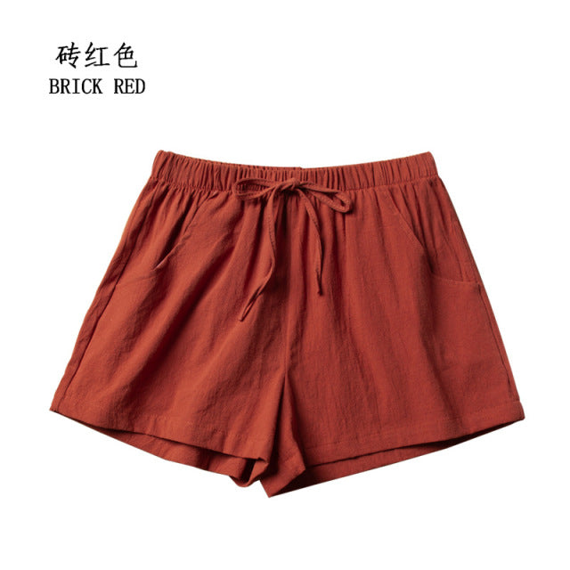 Cotton Linen Shorts Woman Basic Short Pants Mini Trousers High Waist Bottom for Teen Girls Summer Plus