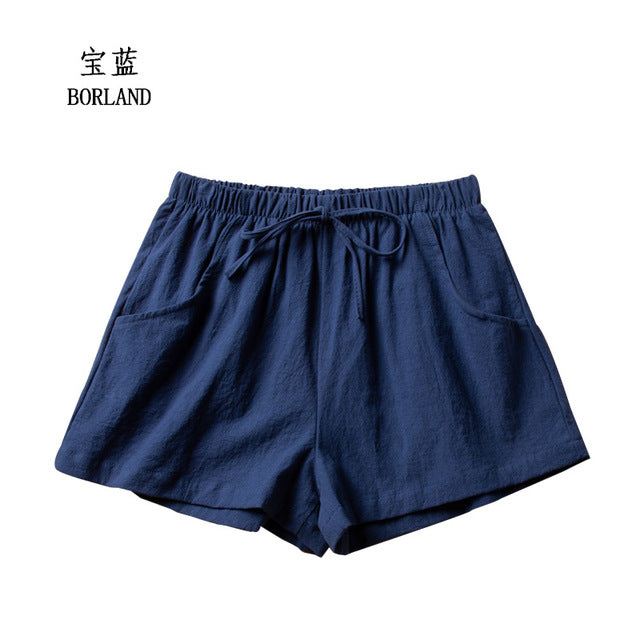 Cotton Linen Shorts Woman Basic Short Pants Mini Trousers High Waist Bottom for Teen Girls Summer Plus