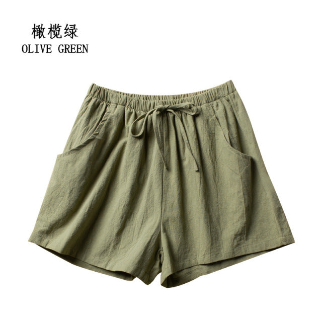 Cotton Linen Shorts Woman Basic Short Pants Mini Trousers High Waist Bottom for Teen Girls Summer Plus