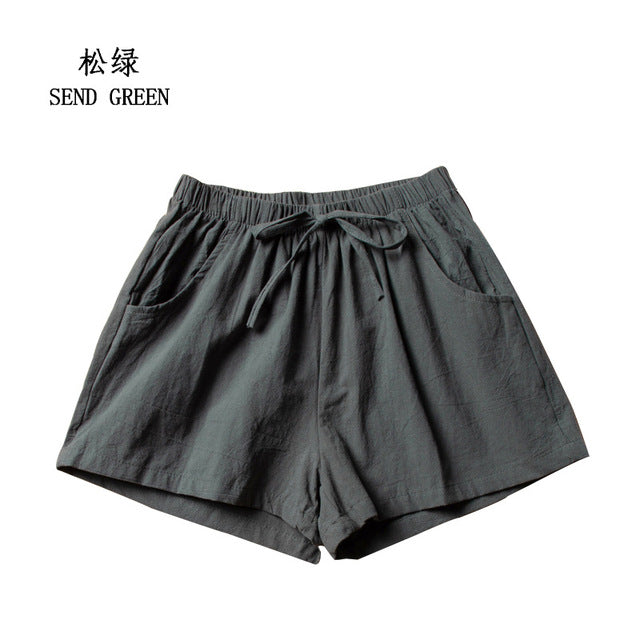 Cotton Linen Shorts Woman Basic Short Pants Mini Trousers High Waist Bottom for Teen Girls Summer Plus