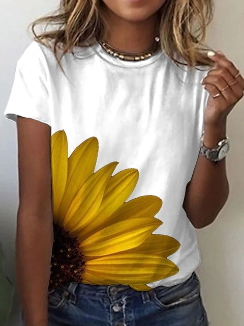 Sunflower Women floral print T-shirts, round neck T-shirts and Floral print, women T-shirts