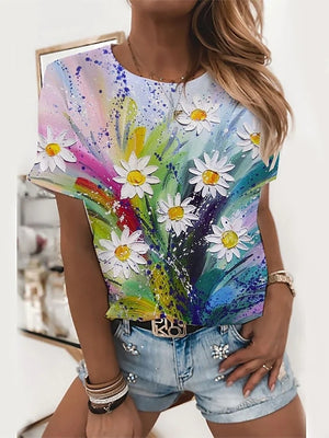 Sunflower Women floral print T-shirts, round neck T-shirts and Floral print, women T-shirts