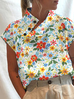 Women Short Sleeve Blusas Summer Cotton Linen Shirts Fashion Blouses Casual Tops