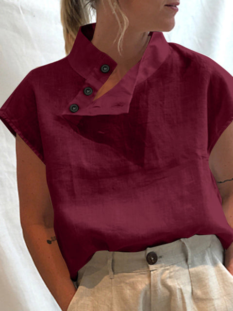 Women Short Sleeve Blusas Summer Cotton Linen Shirts Fashion Blouses Casual Tops