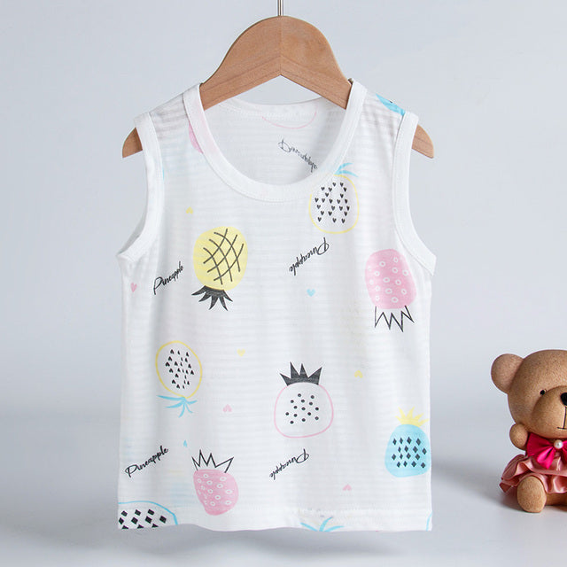 Children Summer Tops Sleeveless Cartoon Breathable 100% Cotton Clothes for Kids