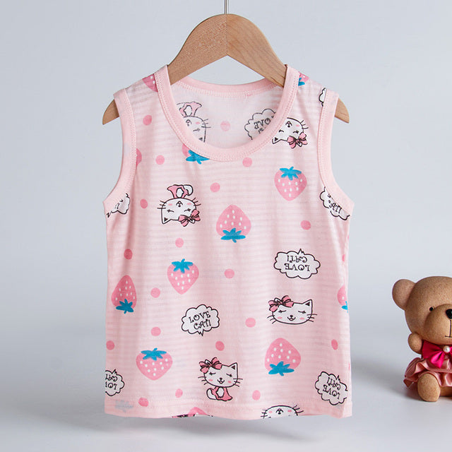 Children Summer Tops Sleeveless Cartoon Breathable 100% Cotton Clothes for Kids