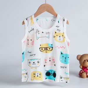 Children Summer Tops Sleeveless Cartoon Breathable 100% Cotton Clothes for Kids