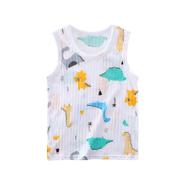 Children Summer Tops Sleeveless Cartoon Breathable 100% Cotton Clothes for Kids