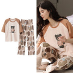 Sleepwear Cartoon Cotton Pajamas for Women Long Pants Short Sleeved Summer Homewear