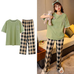 Sleepwear Cartoon Cotton Pajamas for Women Long Pants Short Sleeved Summer Homewear