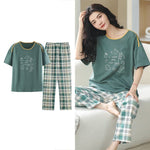 Sleepwear Cartoon Cotton Pajamas for Women Long Pants Short Sleeved Summer Homewear