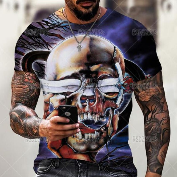 Summer Horror Skull 3D Print T Shirt For Men Tops Tees Men Clothing