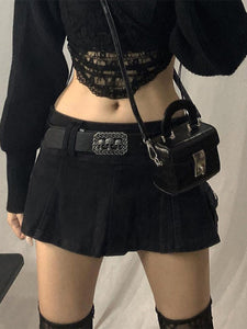 Pastel Goth Low Waist Black Micro Skirts Streetwear Pockets E-girl Aesthetics Outfits