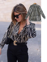 women  blouse long sleeve zebra print shirts  office ladies tops femme fashion