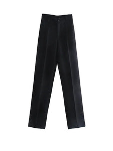 Women Chic Fashion Office Wear Straight Pants High Waist Zipper Fly Female Trousers