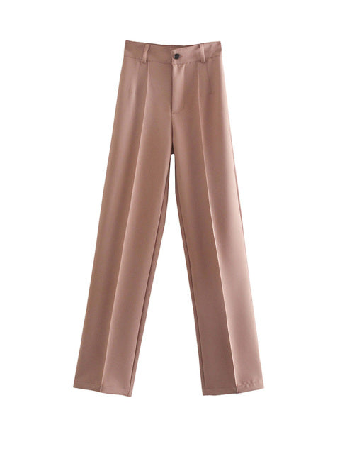 Women Chic Fashion Office Wear Straight Pants High Waist Zipper Fly Female Trousers