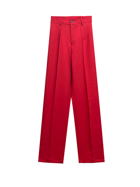 Women Chic Fashion Office Wear Straight Pants High Waist Zipper Fly Female Trousers