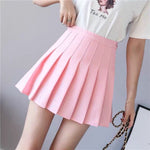 High Waist Solid Pleated Mini Skirt Women Summer Spring Korean Fashion Cute White Skirt