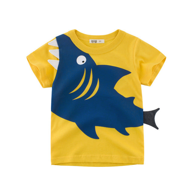 Summer Children 3D Cartoon T-shirt for Boy Animal Printing Dinosaur Shark Boys T Shirt Girls Tops Tees