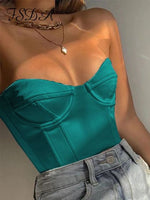 Satin Corset Crop Top Strapless Green Summer Sexy Tube Off Shoulder Party Sleeveless Bustier Tank Tops