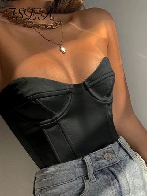 Satin Corset Crop Top Strapless Green Summer Sexy Tube Off Shoulder Party Sleeveless Bustier Tank Tops