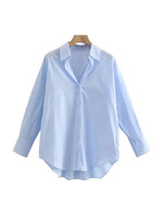 Women Fashion Loose Asymmetry Poplin Blouses Vintage Long Sleeve Button-up Female Shirts