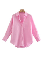 Women Fashion Loose Asymmetry Poplin Blouses Vintage Long Sleeve Button-up Female Shirts