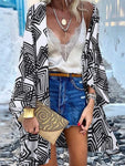 Women Summer Open Front Blouse Casual Loose Beach Tops Vintage Long Sleeve Blusas
