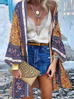 Women Summer Open Front Blouse Casual Loose Beach Tops Vintage Long Sleeve Blusas