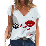 V Neck Tshirt Women Summer Casual Oversize Print Shirt Tops Streetwear Short Sleeve Clothes