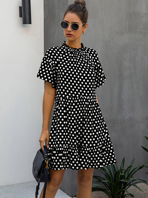 Black Dress Polka-dot Women Summer Sundresses Casual White Loose Fit Clothes