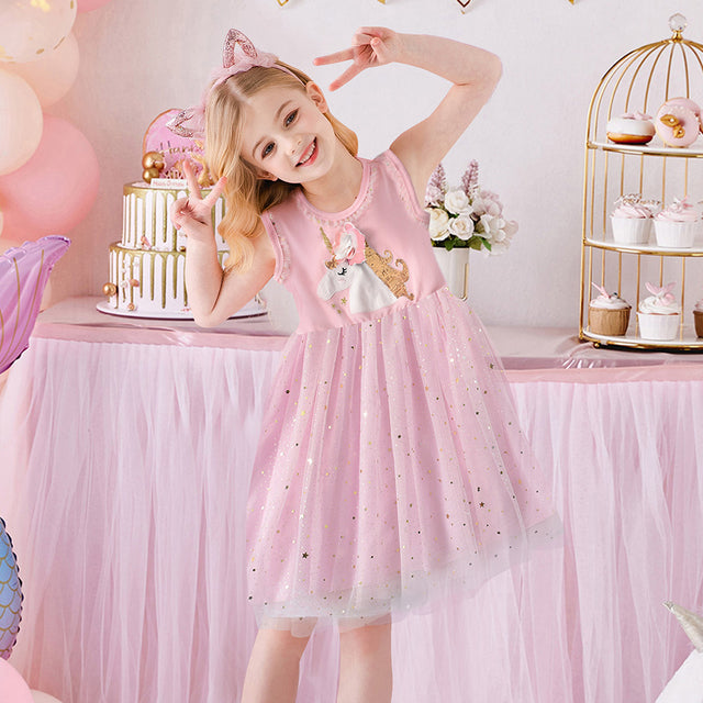 New Summer Princess Dresses Flying Sleeve Kids Dress Unicorn Party Girls Dresses