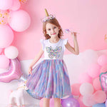 New Summer Princess Dresses Flying Sleeve Kids Dress Unicorn Party Girls Dresses