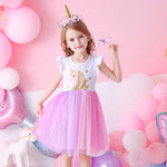 New Summer Princess Dresses Flying Sleeve Kids Dress Unicorn Party Girls Dresses