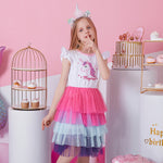 New Summer Princess Dresses Flying Sleeve Kids Dress Unicorn Party Girls Dresses