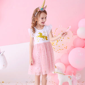 New Summer Princess Dresses Flying Sleeve Kids Dress Unicorn Party Girls Dresses