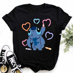 Kawaii Cartoon Stitch T Shirt Cartoon Women  Tees Cute Anime Tops T-shirt Female