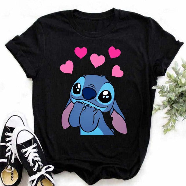 Kawaii Cartoon Stitch T Shirt Cartoon Women  Tees Cute Anime Tops T-shirt Female