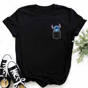 Kawaii Cartoon Stitch T Shirt Cartoon Women  Tees Cute Anime Tops T-shirt Female