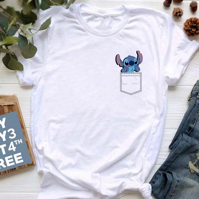 Kawaii Cartoon Stitch T Shirt Cartoon Women  Tees Cute Anime Tops T-shirt Female