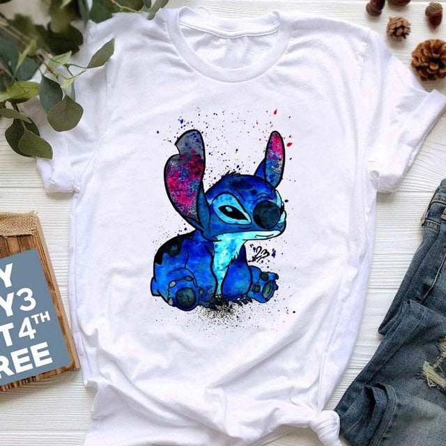 Kawaii Cartoon Stitch T Shirt Cartoon Women  Tees Cute Anime Tops T-shirt Female