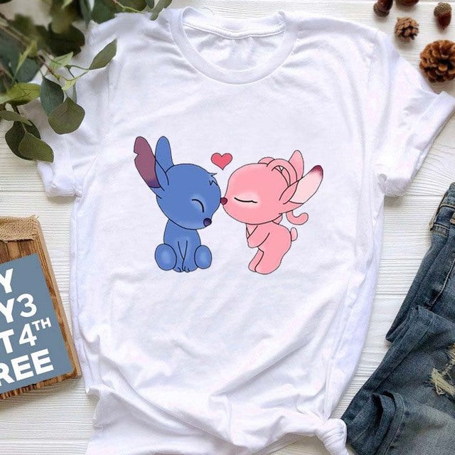 Kawaii Cartoon Stitch T Shirt Cartoon Women  Tees Cute Anime Tops T-shirt Female