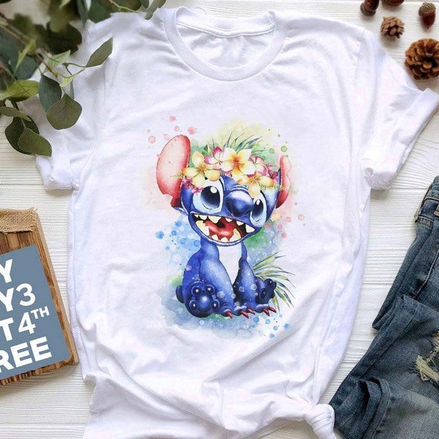 Kawaii Cartoon Stitch T Shirt Cartoon Women  Tees Cute Anime Tops T-shirt Female