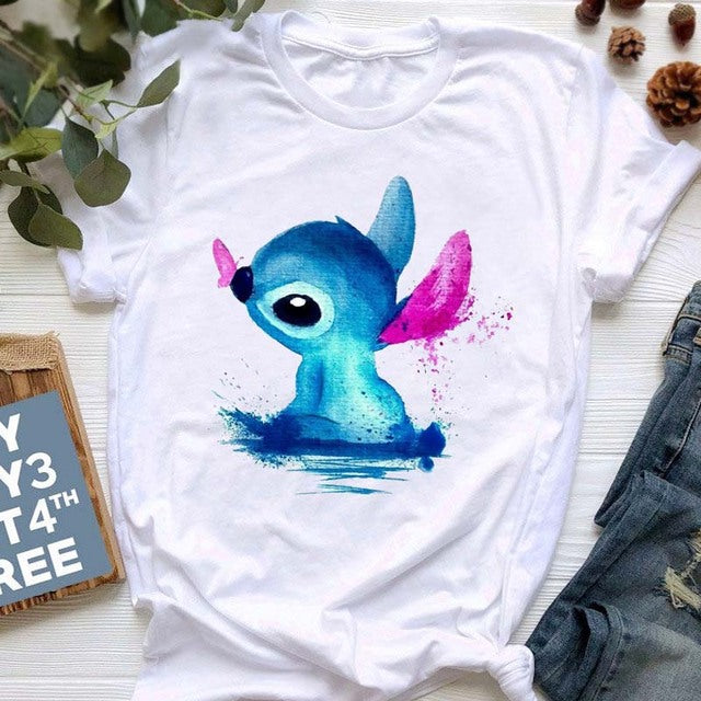 Kawaii Cartoon Stitch T Shirt Cartoon Women  Tees Cute Anime Tops T-shirt Female