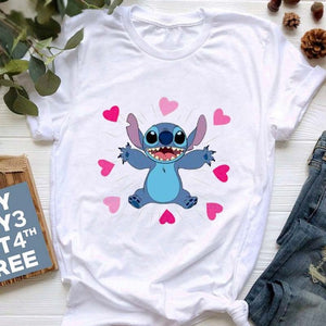 Kawaii Cartoon Stitch T Shirt Cartoon Women  Tees Cute Anime Tops T-shirt Female